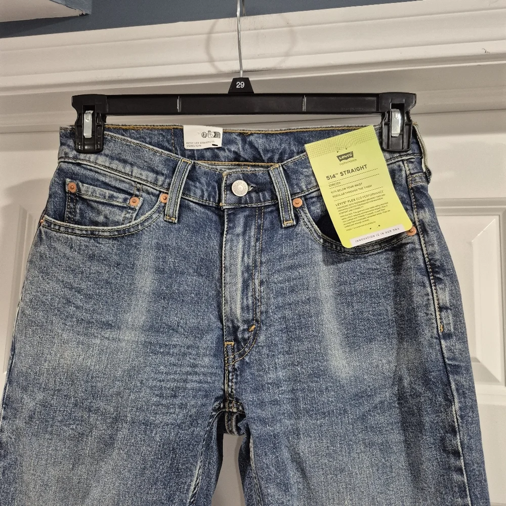 Levi's 514 Jeans Mens 29x30 Slim Straight Flex Distressed‎ Performance Denim New